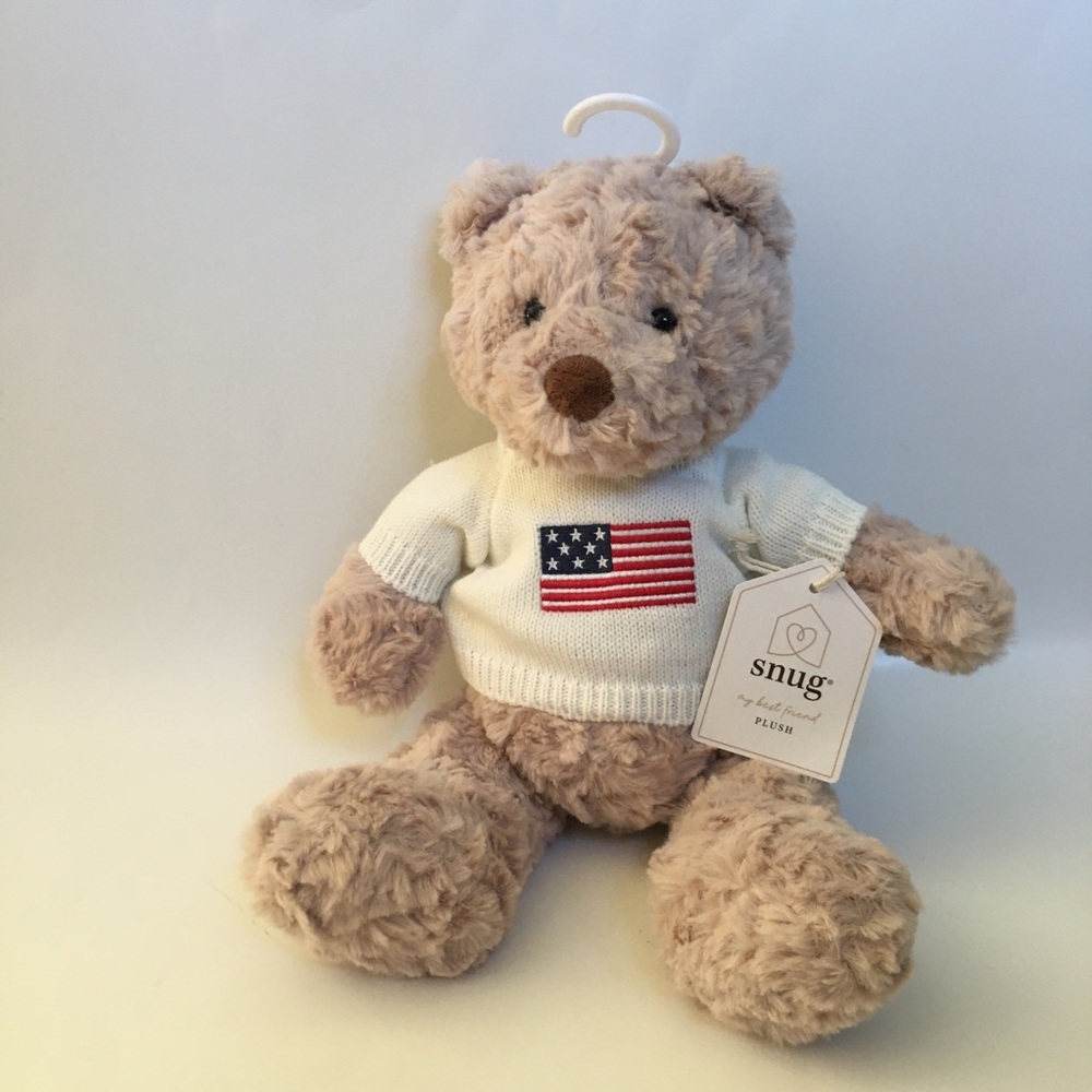 NEW Plush Bear with Sweater Embroidered USA Flag CuddleToy Gift
